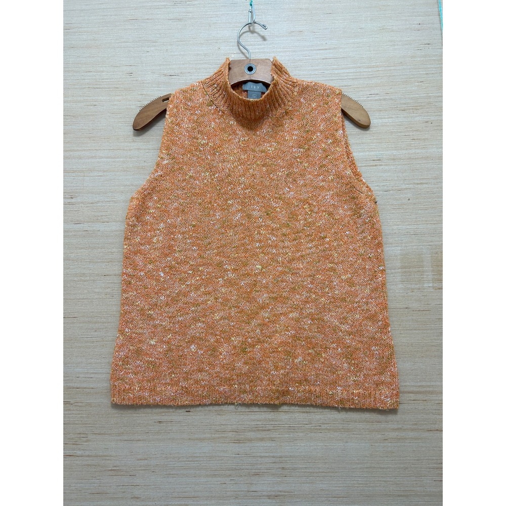 IVY Orange Speckled Mock Neck Sleeveless Sweater‎ Knit Top Women's L